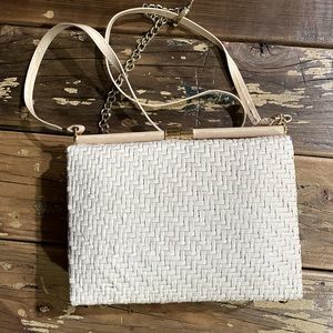 Rodo White Woven Wicker Clutch/crossbody Bag with long leather strap